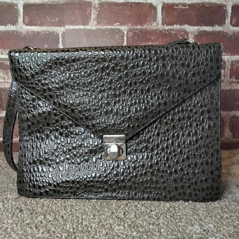 Vintage Frenchy of California Embossed Shoulder Bag Green Reptile Made In USA